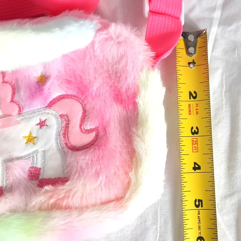 Pink Handbag with Plush Texture and Cartoon Design